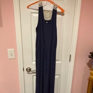 Long blue maxi dress with lace top